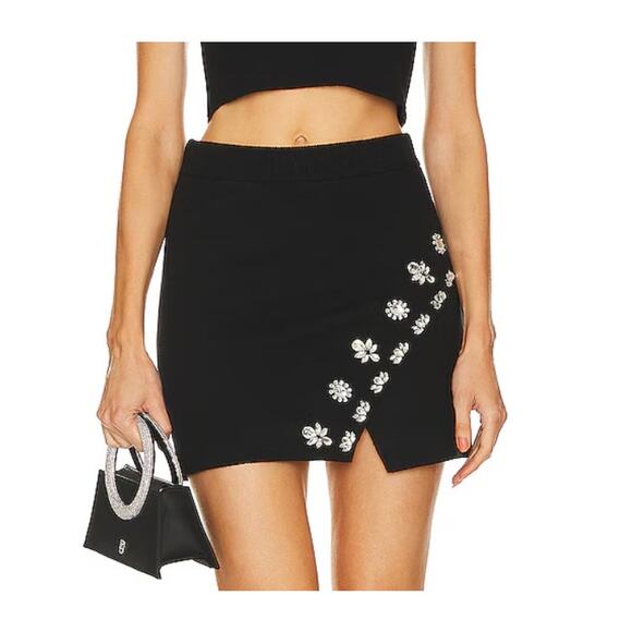 SAYLOR Black Cocktail Mini Skirt LARGE Bandage Slit Rhinestone Designer $308 NEW - Picture 1 of 9